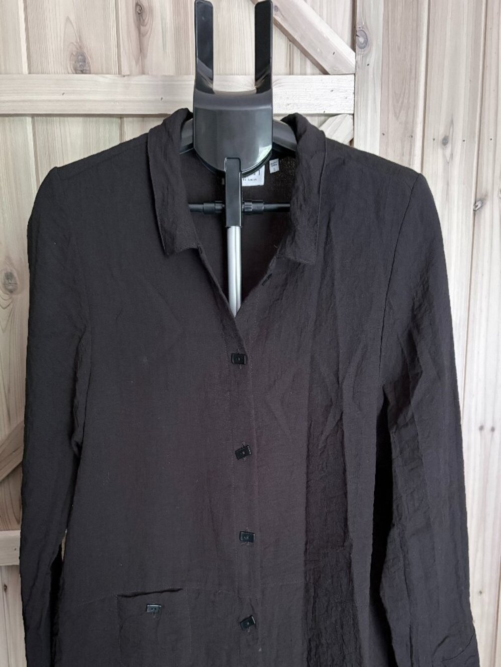 Habitat Top Women's Black Button Up Tunic 3/4 Sleeve Textured Pocket Size Small